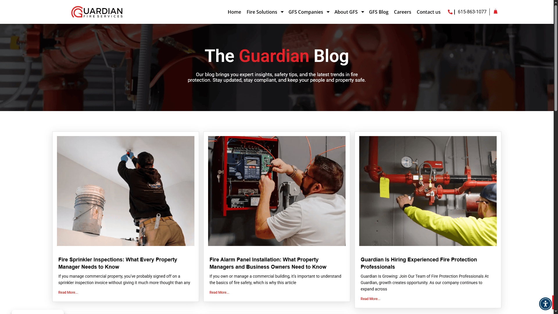 Guardian Fire Services blog on desktop