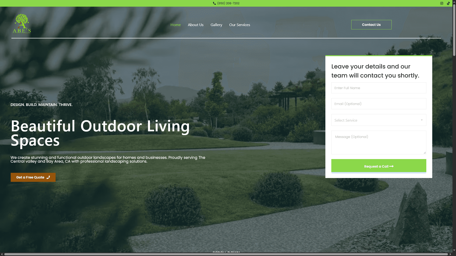 Abe's Landscaping homepage on desktop