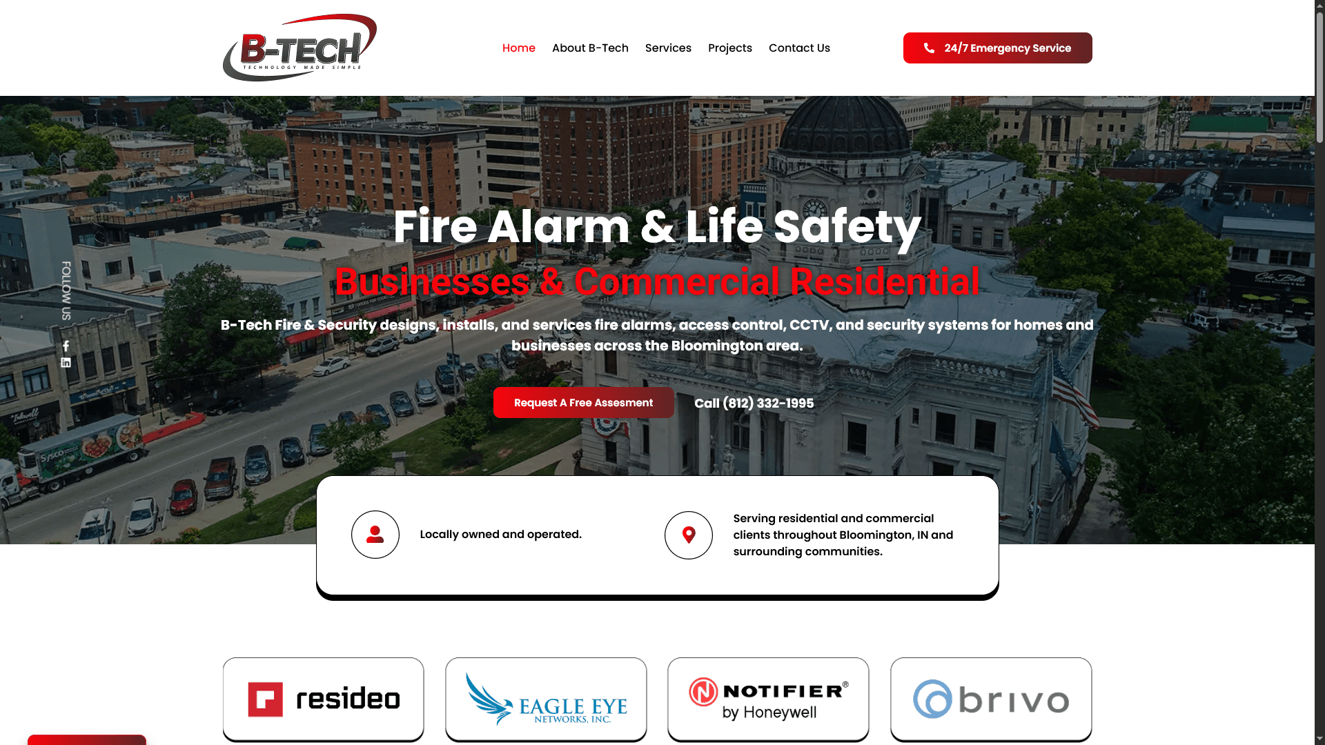 B-Tech Fire and Security homepage on desktop