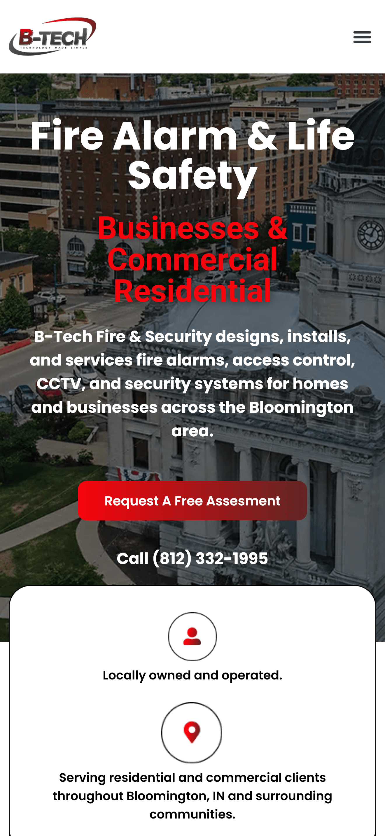 B-Tech Fire and Security homepage on mobile