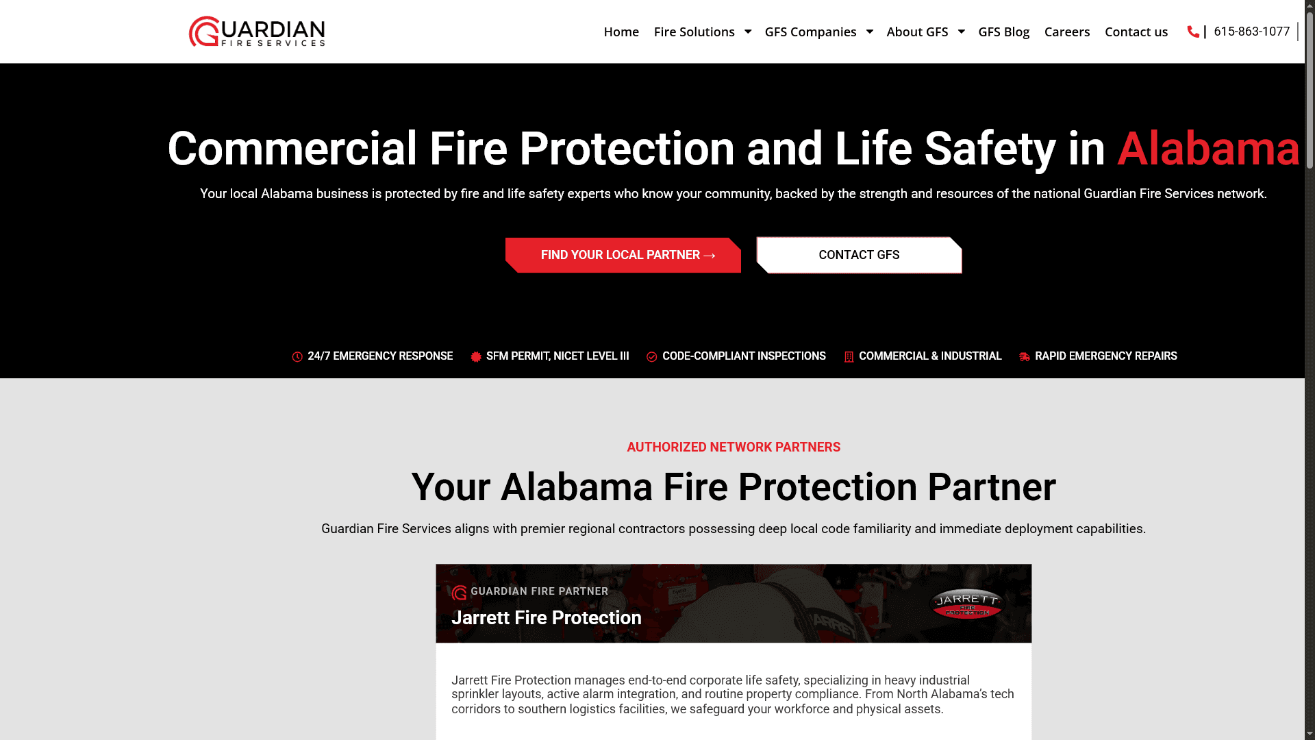 Guardian Fire Holdings location page on desktop